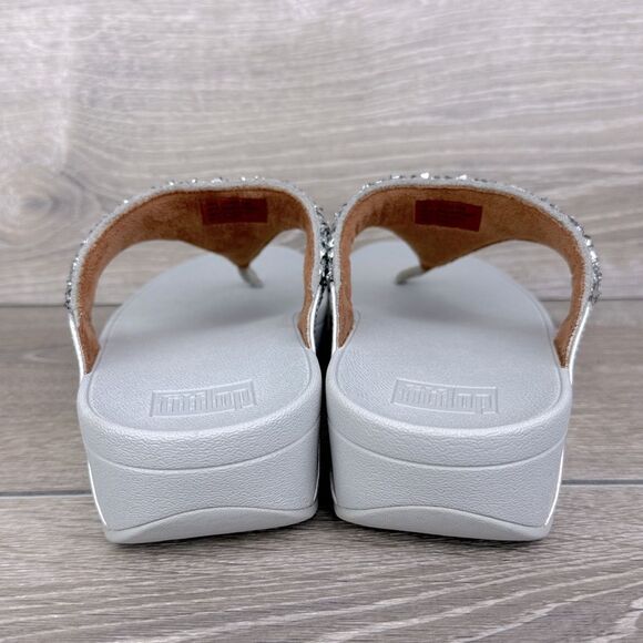 Fitflop LuLu Shimmerfoil Women’s Sz 10 Silver Metallic Thong Platform Sandal NWT - Picture 4 of 10